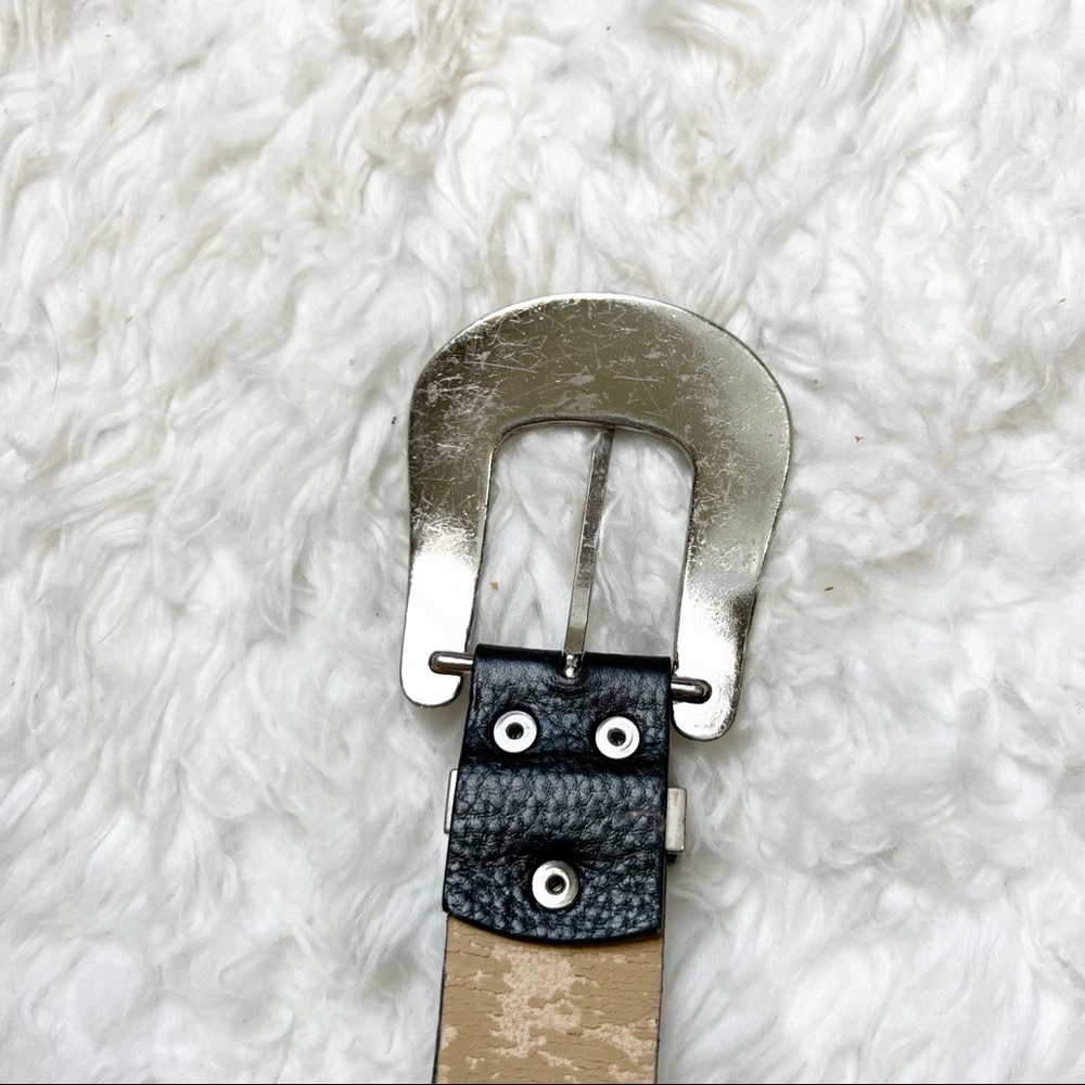 Women’s leather belt with large silver buckle black silver bling rhinestones - Picture 5 of 9
